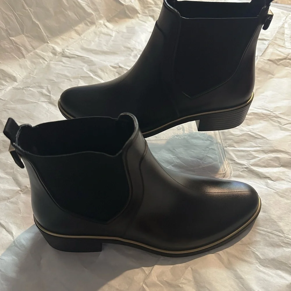 Kate Spade Black Ankle Booties with Gold Trim